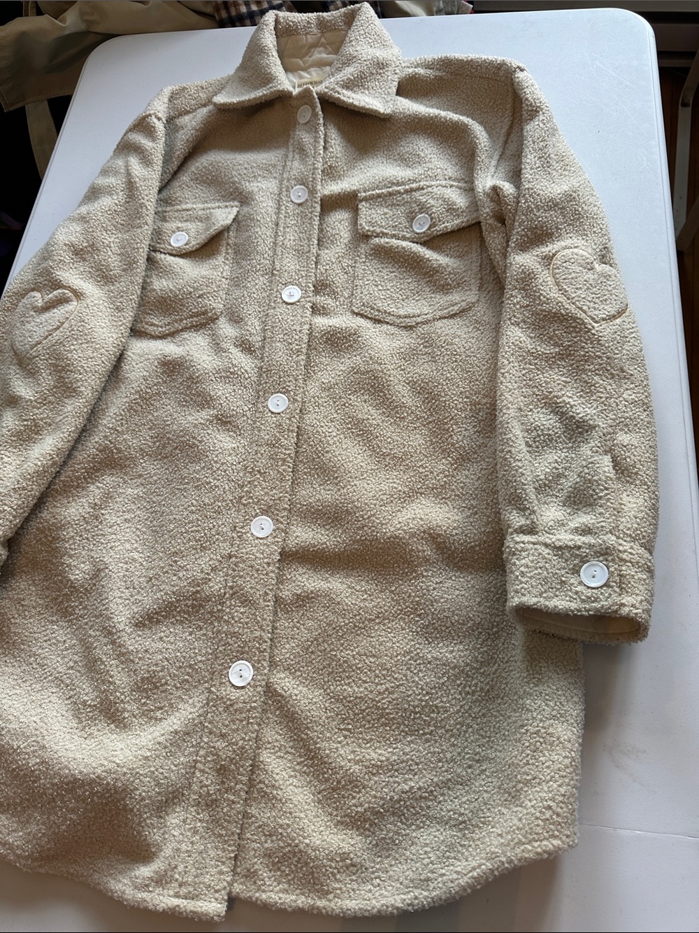 Jackson Rowe/Jillian Harris Cream Sherpa Pea Coat with Heart Elbow Patches